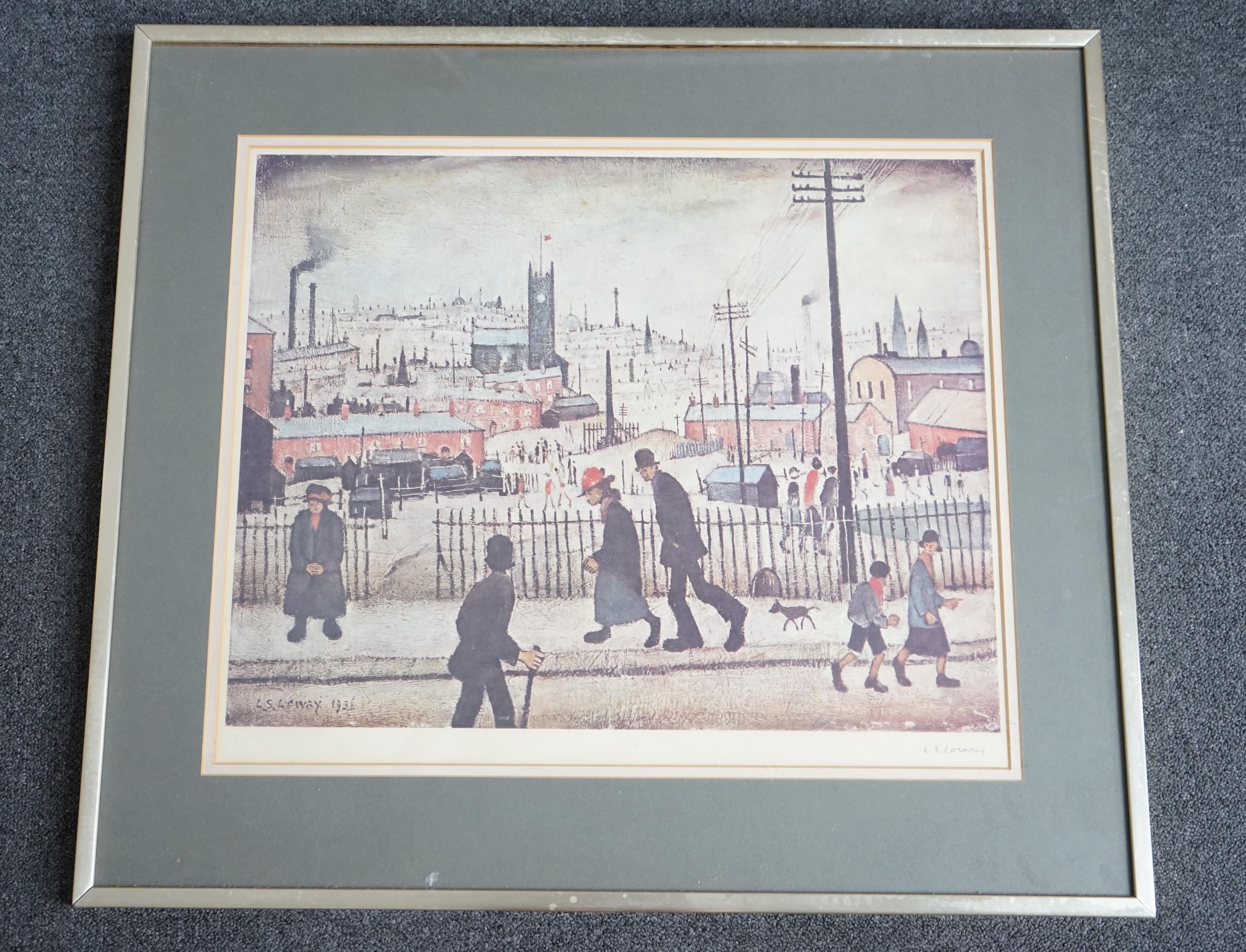 Laurence Stephen Lowry RA, RBA (British 1887-1976), offset lithograph signed in pencil, View of a Town, bearing the Fine Art Trade Guild blindstamp, unnumbered from an edition of 850, published by Mainstone Publications